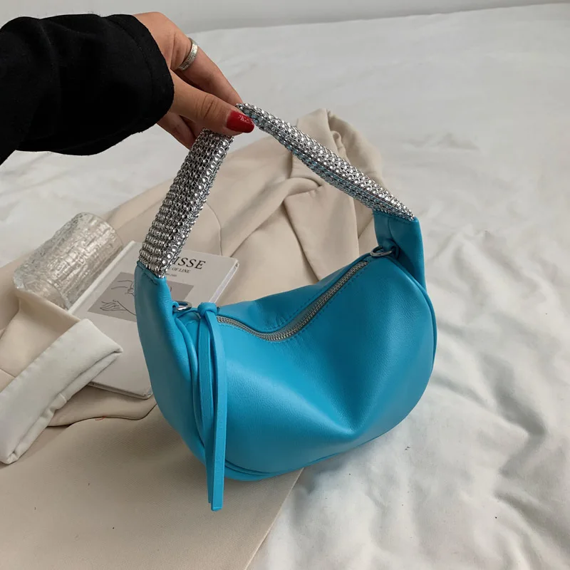 

Simple Soft PU Leather Rhinestone Portable Shoulder Bags Handbags for Women 2021 New Winter Female Casual Crossbody Bags Purses