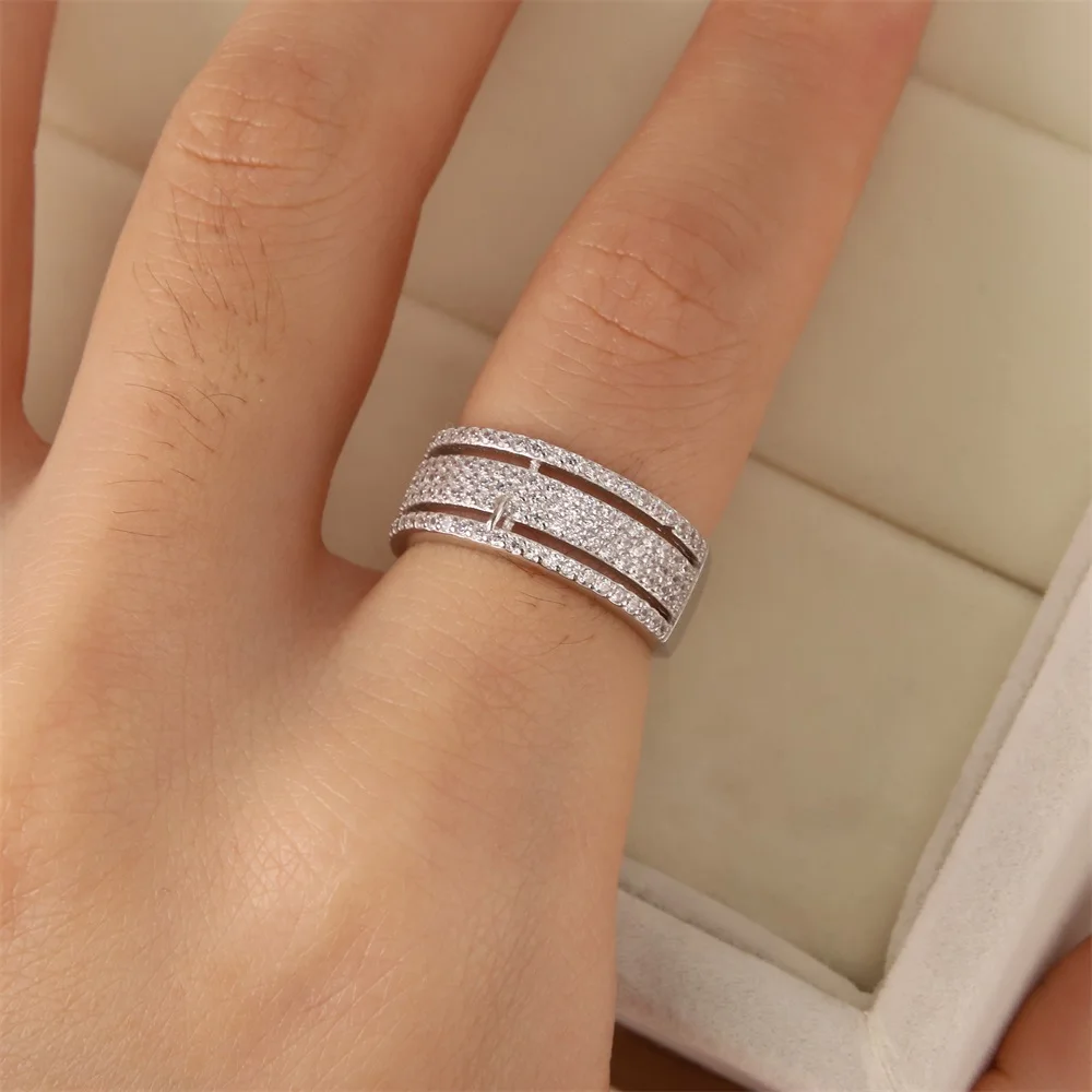 

Fashion Jewelry S925 Silver New Shiny Micro-Inlaid Full Row Diamond Ring Female Simple Personality Wedding Luxury Romantic Gift