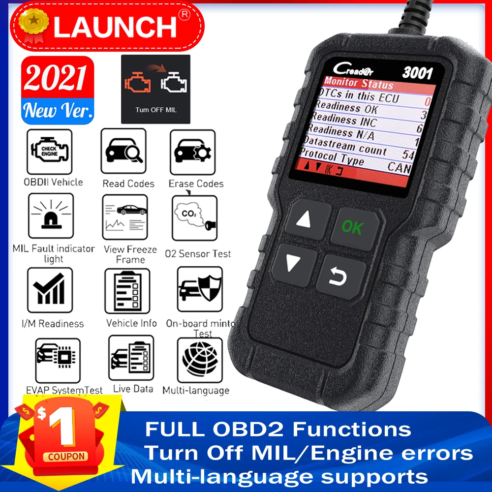 

Launch X431 CR3001 Auto Diagnostic Tool With EOBD/OBDII Functions OBD 2 Scaner Code Reader PK OM123 ELM327 V1.5