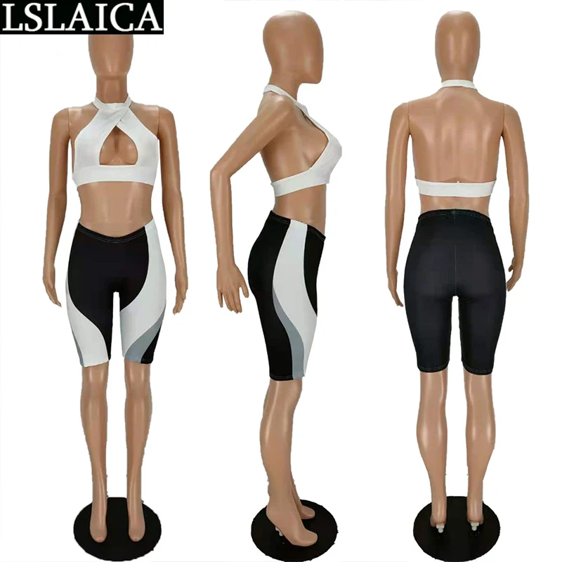 

Halter Two-piece Set Hollow Out Chest Casual Sleeveless 2 Piece Set Women Fashion Personalized Night Club Sexy Ubrania Damskie