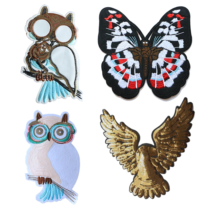 

Fashion patch Eagle Owl Butterfly sequins icon Embroidered Applique Patches For kawaii clothes DIY Iron on Badges on a backpack