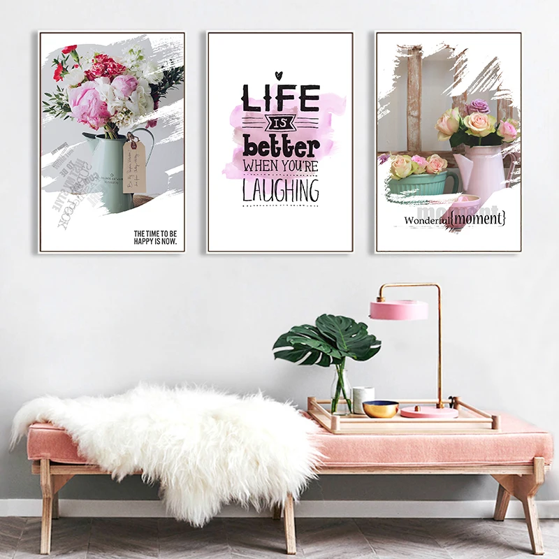 Картина в скандинавском стиле с розовыми цветами плакаты и принты для украшения