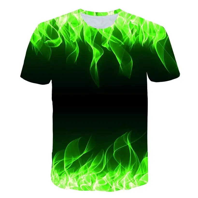

2020 hot sales Men's New Summer T-shirt With Round Neck Short Sleeve Blue Flame 3D Printed Top high quality