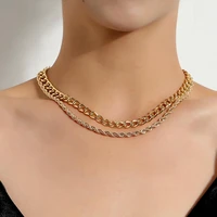 layered 2 gold chains on the neck jewelry punk twisted link chain necklace bundles 2021 new fashion