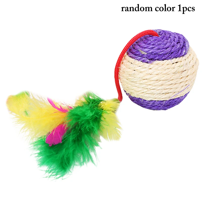 

1PC Cat Interactive Toy Sisal Kitten Ball Bite-Resistant Pet Chew Toy Faux Feather Toy Kitten Chase Toy Pet Supply Random Color