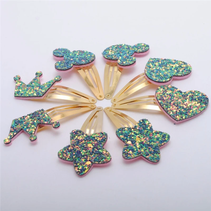 8/ 10 Pcs New Gold Plated Girls Mickey Ears Hair Clips Kids Glitter Hairpins Star Crown Barrette Accessories | Детская одежда и