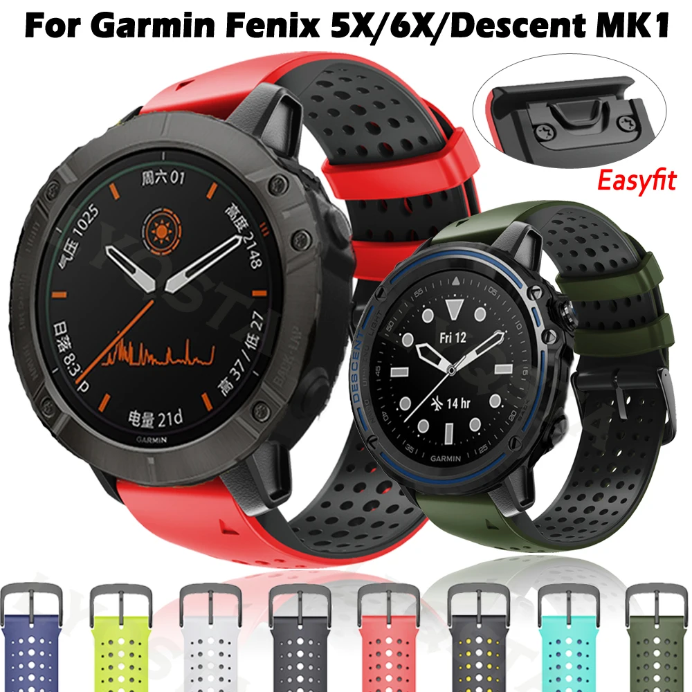 

26mm Quick Release Wacth Band For Garmin Fenix 6X Pro 5X Plus 3 HR Silicone Strap For Descent MK1/D2 Delta PX Watchband Bracelet