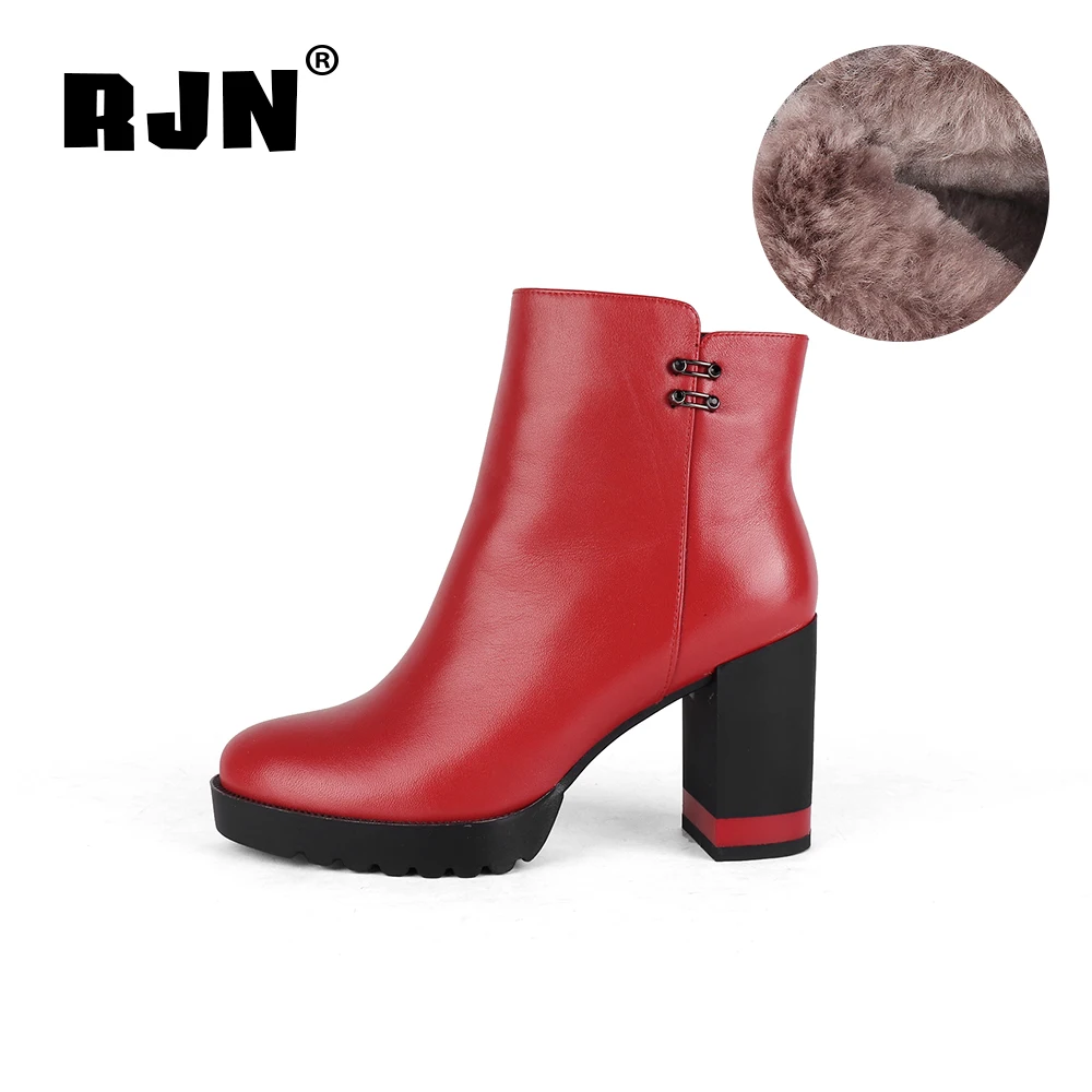 

RJN/шерстяные женские Ботинки на каблуке и платформе; Высококачественная обувь из натуральной кожи с круглым носком на молнии; Новинка 2020 год...