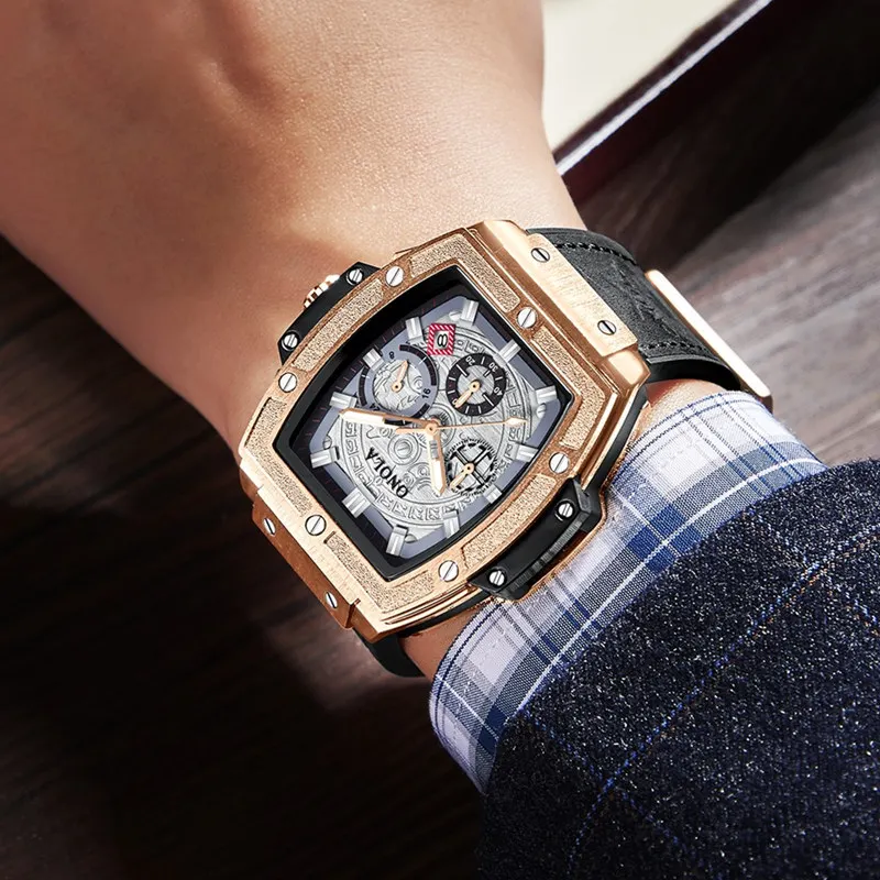 

ONOLA new multifunctional men's quartz watch leather waterproof watch men's high quality square