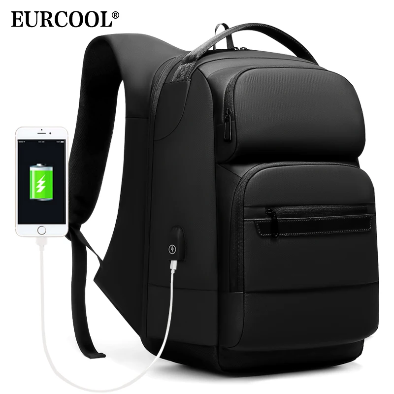 Черный EURCOOL, рюкзак для путешествий, мужской, многофункциональный, 15,6 дюймов, сумка для ноутбука, Mochila, водоотталкивающий, Подростковый, деловой рюкзак n1856 - Цвет: Черный