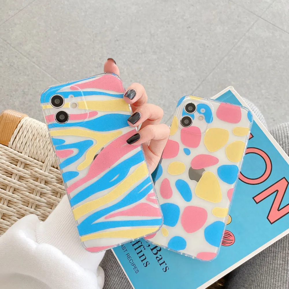 

Colorful Milk Pattern Zebra Soft Phone Case for iphone 12 Pro 7 8Plus X XS XR MAX 11ProMax 12 MiNi Transparent Back cover fundas