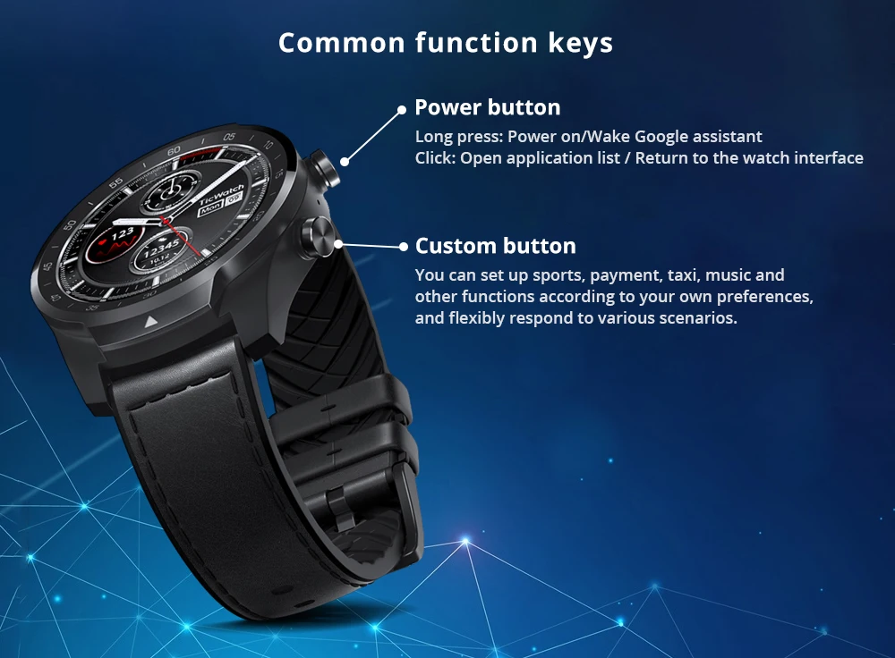 Смарт-часы Ticwatch Pro Bluetooth V4.2 415 мАч 2-30 дней Срок службы батареи IP68 Водонепроницаемый gps NFC платежи/Google Assistant Спорт