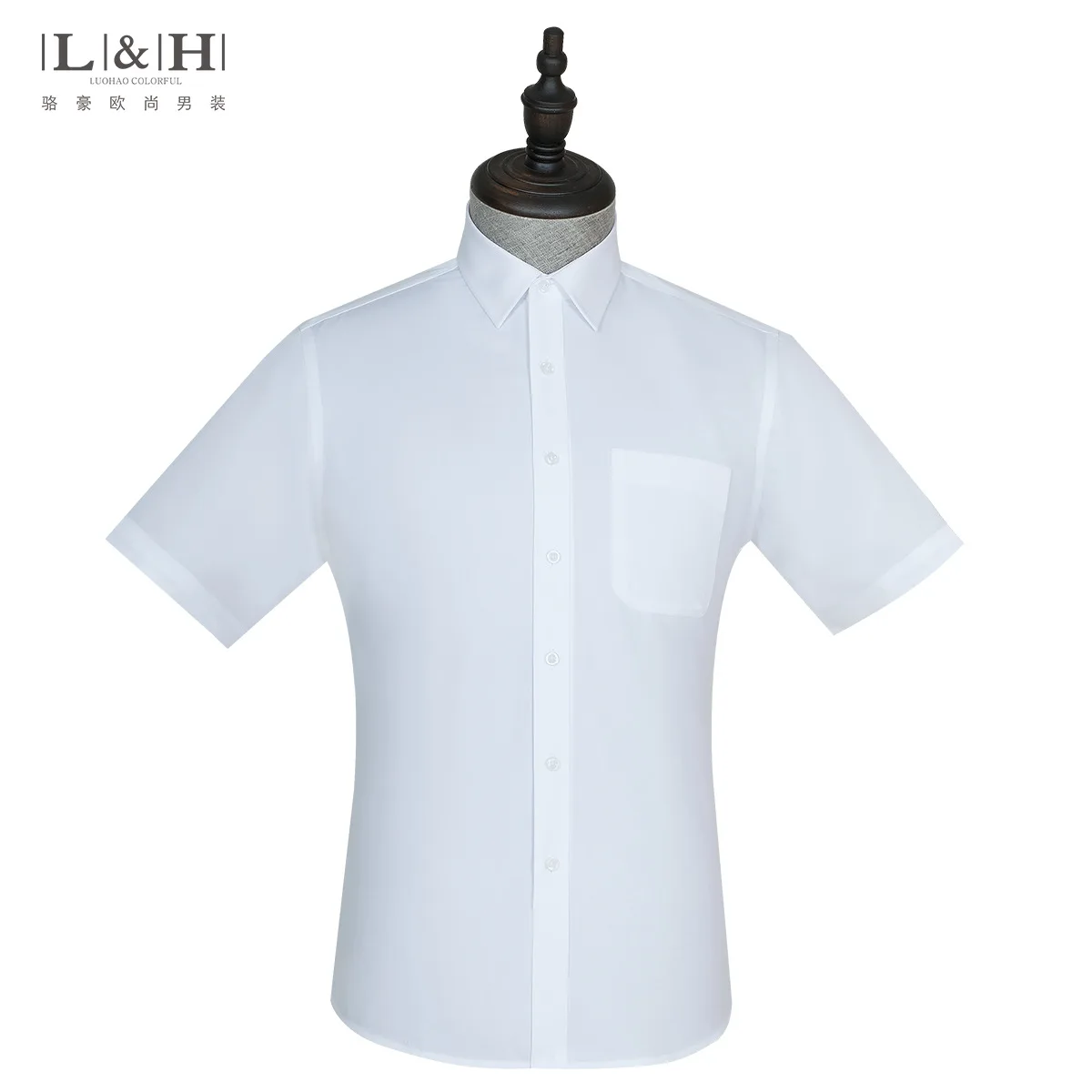 

Luo Hao summer men's business casual short sleeve no iron shirt white fine twill shirt