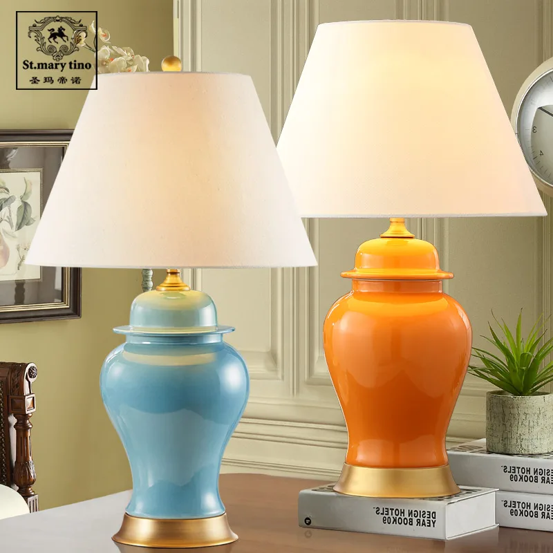 

New Chinese Simple Warm Nordic American Modern Ceramic Table Lamp Bedroom Bedside Lamp Living Room Study Bedroom Decoration