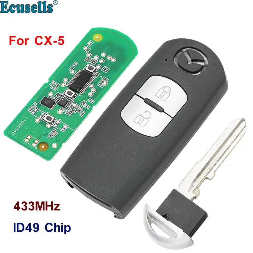 2 кнопки смарт-карты дистанционного ключа Fob 434 МГц ID49 PCF7953 чип для Mazda CX-5 с аварийным ключом