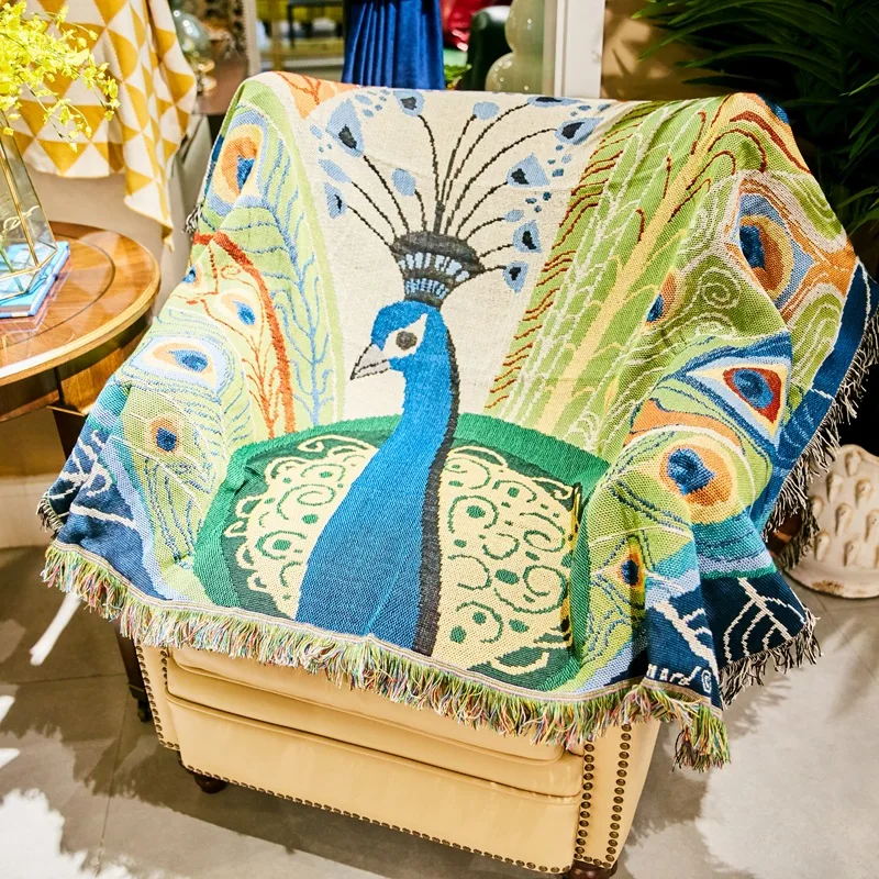 Вязаное одеяло для дивана в стиле бохо XT22|Одеяла| |