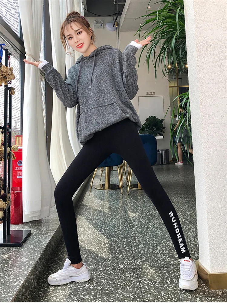 

POUNGDUDU 2021 Spring Woman Pants Push Up Leggings Women Sweatpants For Girl Tight Fitness Dance Elastic High Waist Letter Print