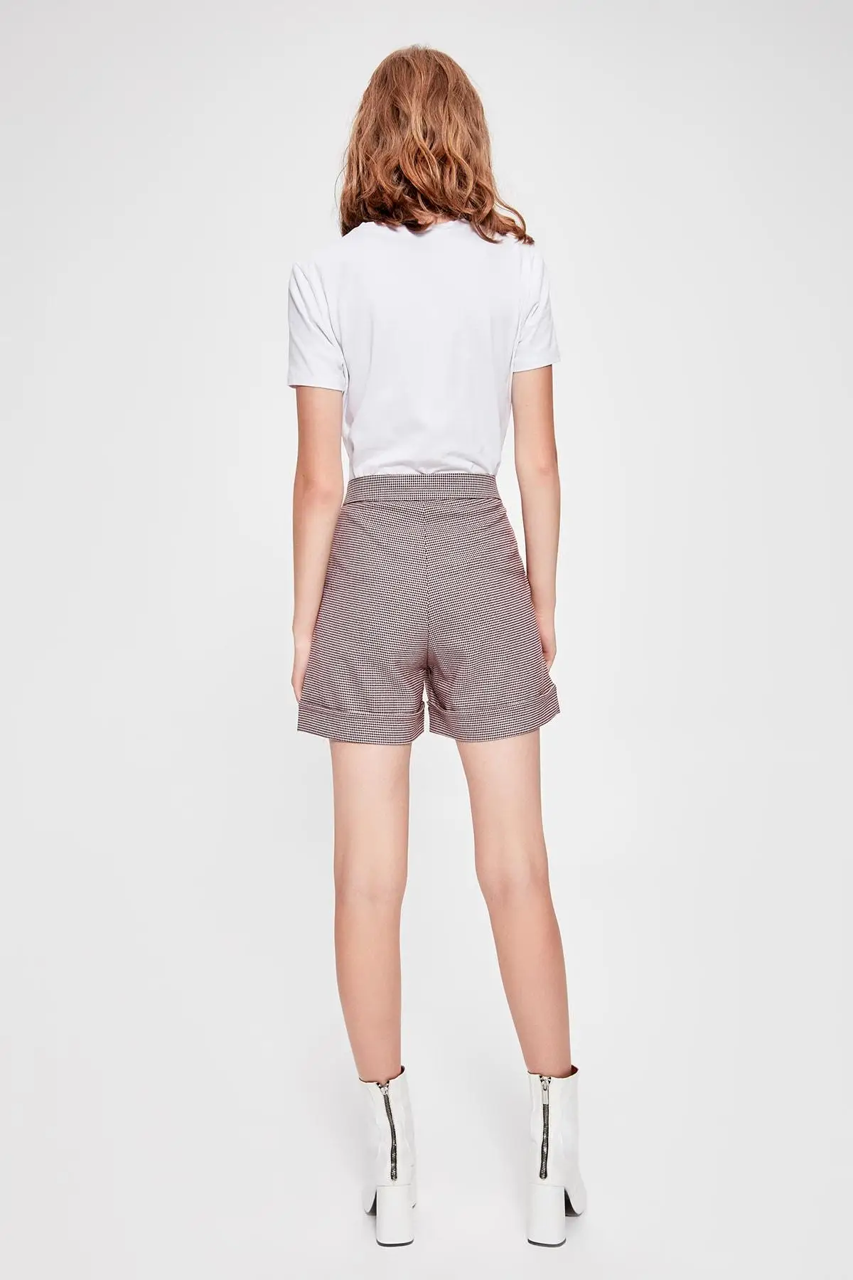 Trendyol бордовые клетчатые шорты TWOAW20SR0042