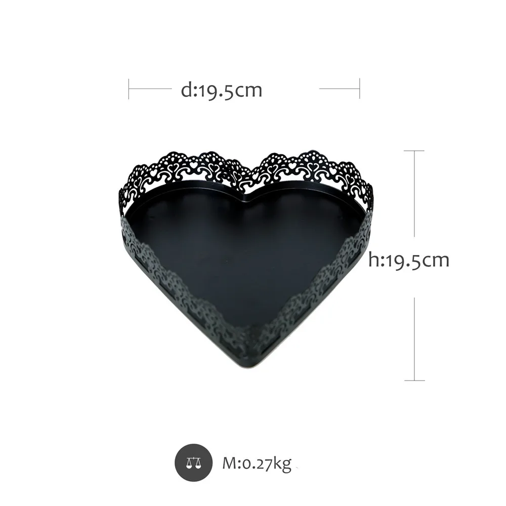 black S Нордический белый металлический лоток для хранения Ins черный в форме сердца, из Кружева обода Органайзер лотки фрукты десерт тарелка ювелирных изделий дисплей лоток - Цвет: black S