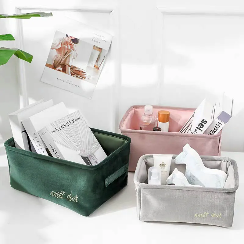 

2021 Promotion Velvet Storage Box Nordic Style Desktop Key Cosmetics Folding Storages Basket Candy Book Snack Sundries Organizer