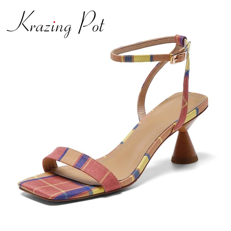 

Krazing pot big size square toe high heels strange style sweet girls Princess style sling back buckle straps women sandals L3f3