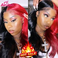 ombre red lace frontal 30 inch body wave wig burugundy hd lace front human hair wigs for women preplucked wavy 99j colored wig