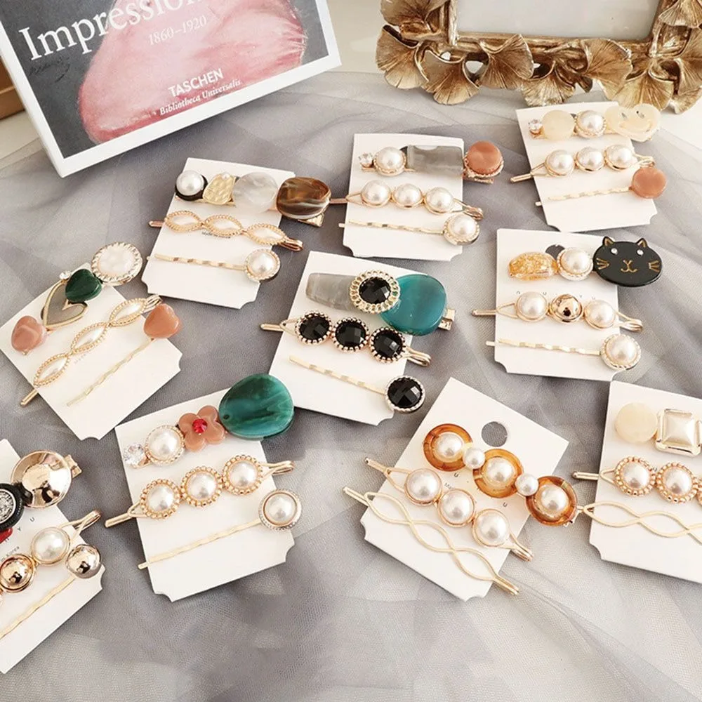 

3pcs Women Pearl Acrylic Hair Clips Snap Barrette Stick Hairpin Hair Accessories Headbands Kids Fashion Hair Accessories