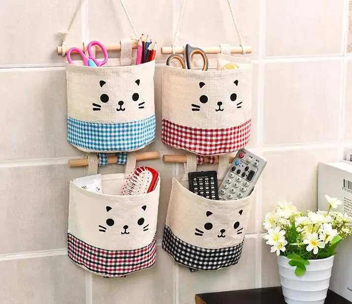 Симпатичные хлопковые льняные подвесные органайзеры настенный шкаф подвесная