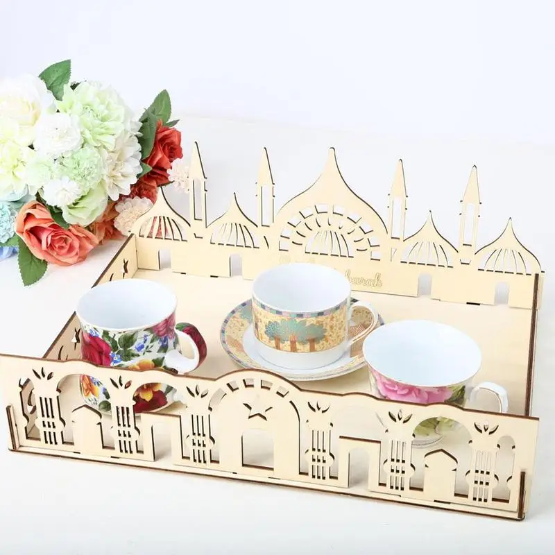 

Wooden EID MUBARAK Dessert Food Tray Ramadan Decoration Eid Adha Al For Home Decor Islam Islamic Muslim Party Decoration K9B1