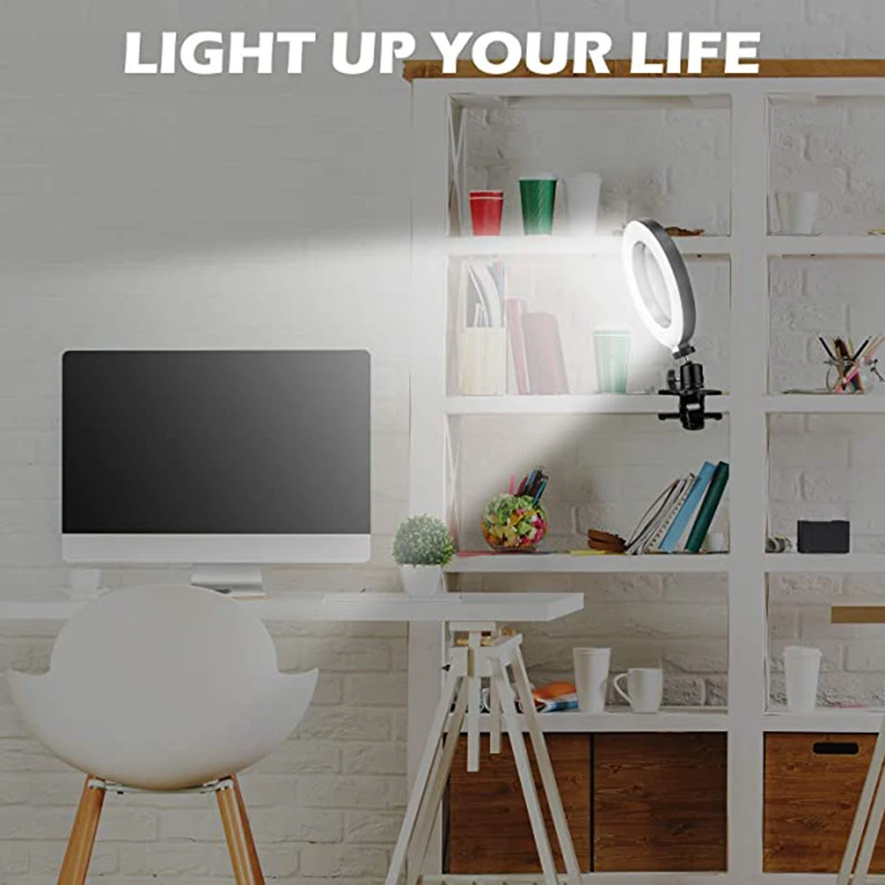 

Video Conference Lighting 6" 4.5" Selfie LED Ring Light with Clip 3 Light Modes USB Dimmable Webcam Live Stream Light HR