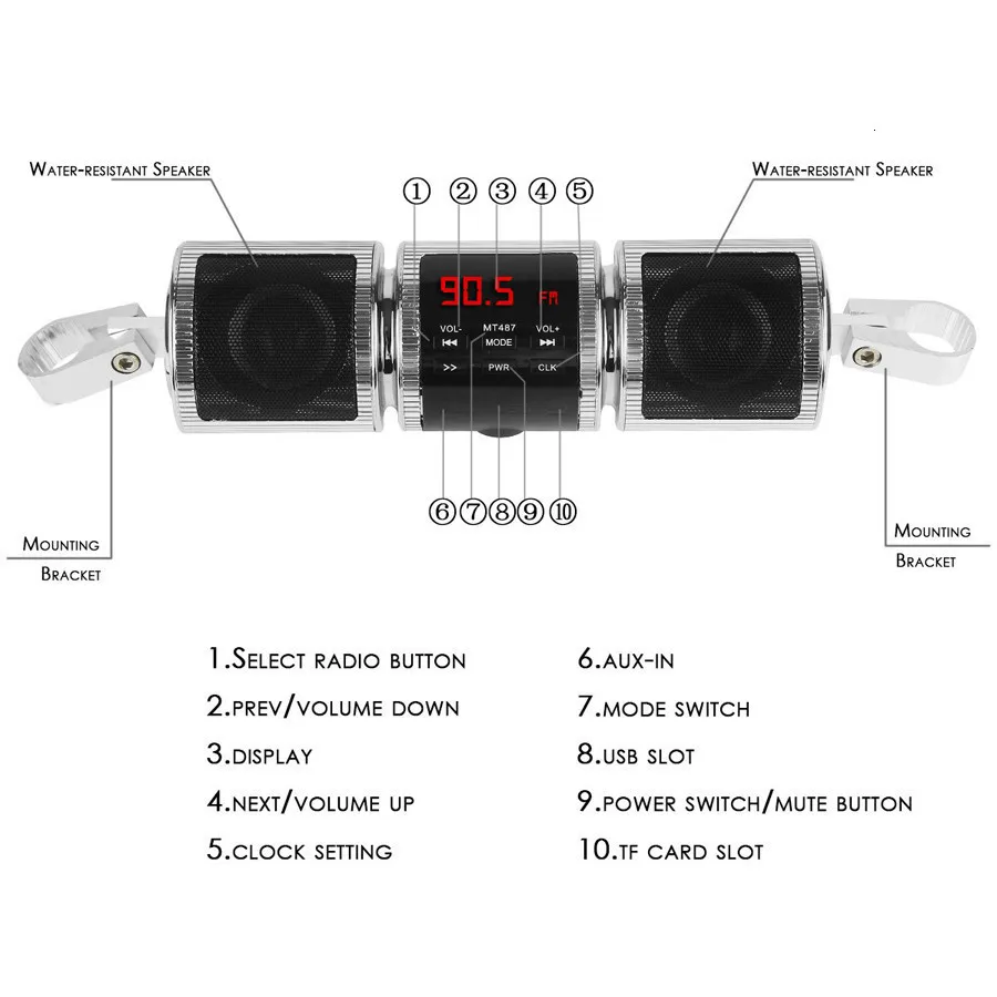 Мотоцикл динамик Mото Bluetooth MP3 музыкальный плеер DC 12 В водостойкий светодиодный дисплей стерео система Поддержка USB TF карта fm-радио