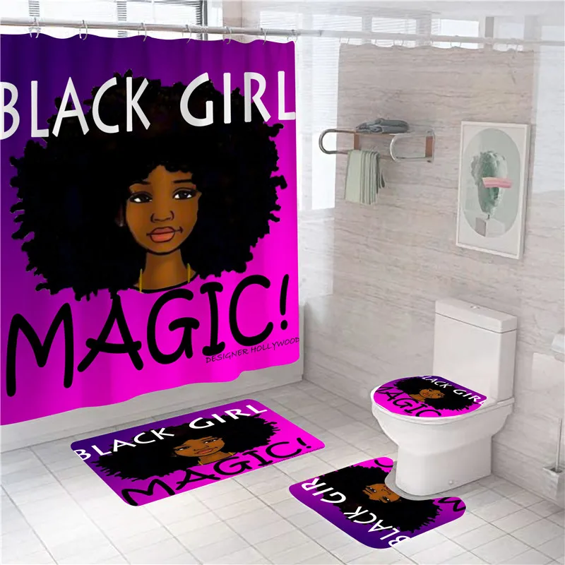 Черный Magic Girl печати Душ Шторы комплект в африканском стиле Комплект