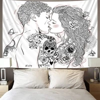 creative line draw tapestry wall hanging boho decor hippie kiss psychedelic wall tapestry abstract carpet wall cloth tapestries