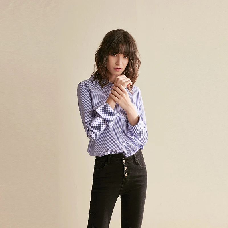 Женская Осенняя блузка с длинным рукавом и отложным воротником | одежда