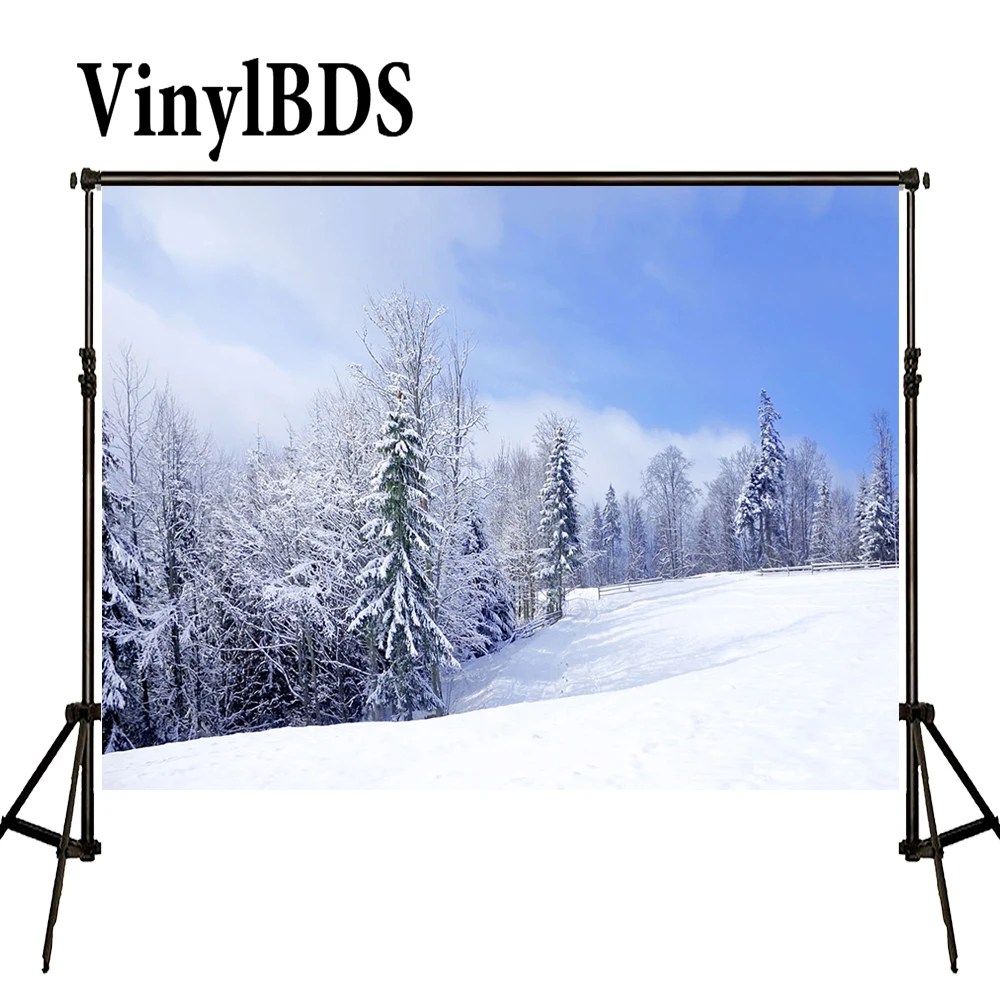 

VinylBDS Christmas Winter Background Photo Snow Forest Tree Scenery Backgrounds Photography Blue Sky Backdrops For Photo Studio