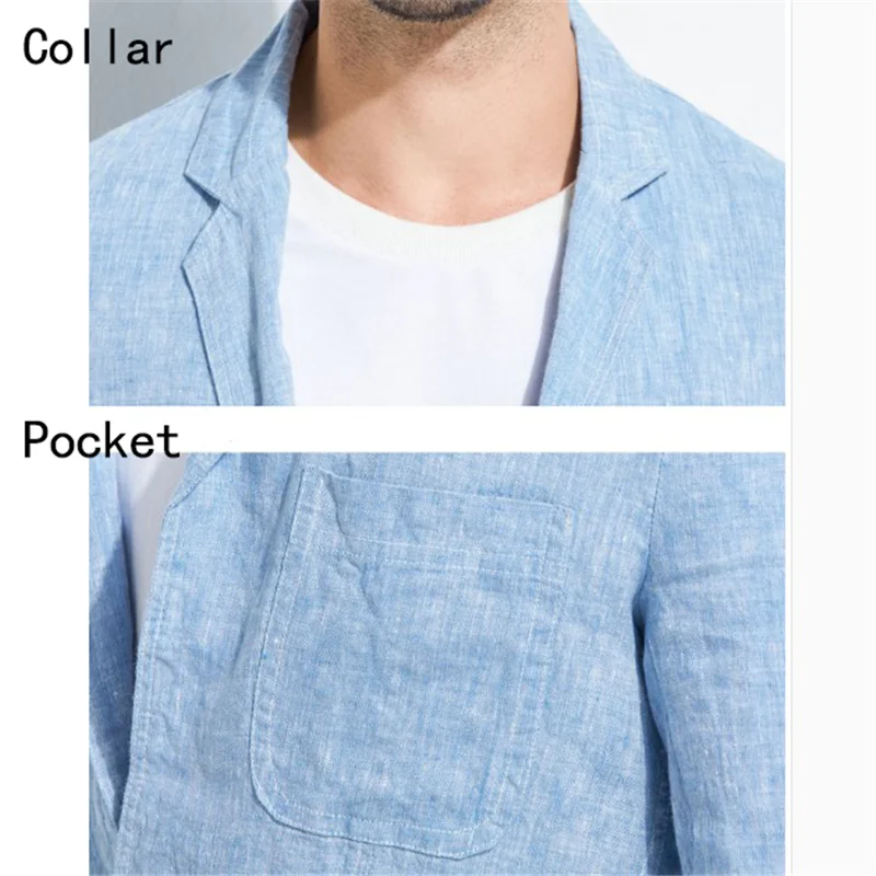 Мужской белый льняной блейзер с большими карманами летний костюм куртка