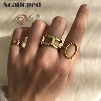 scalloped european trendy geometric h shape open ring personality minimalist stacking band women party fine jewelry dropship