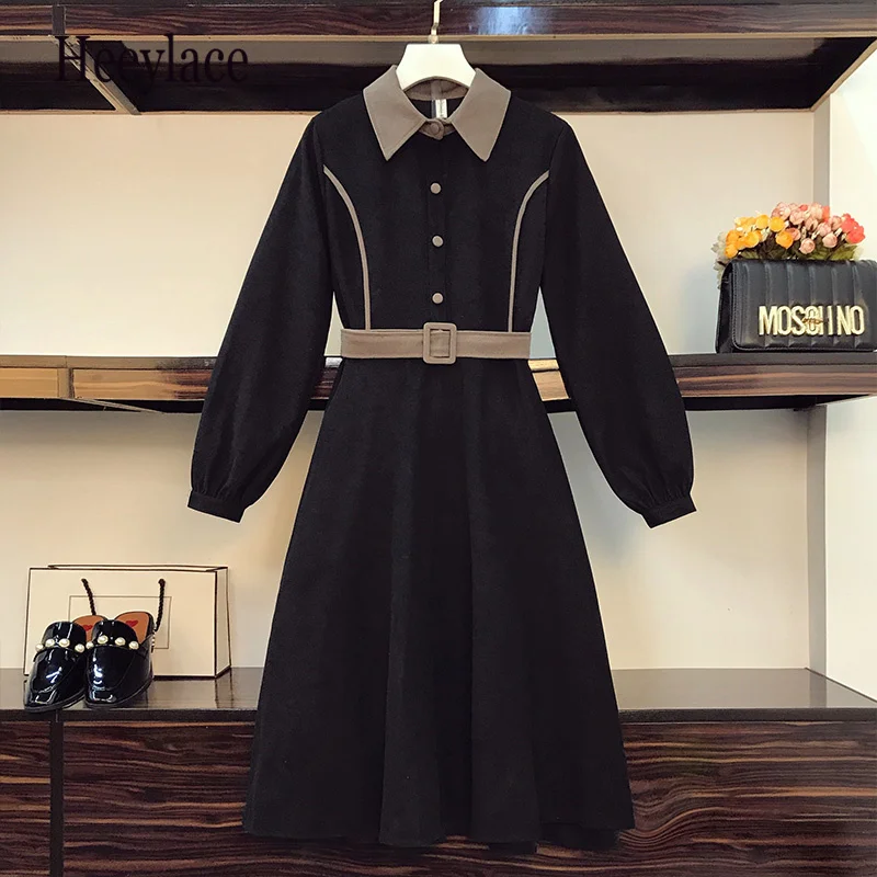 

Женское осенне-зимнее платье до колена, с длинным рукавом