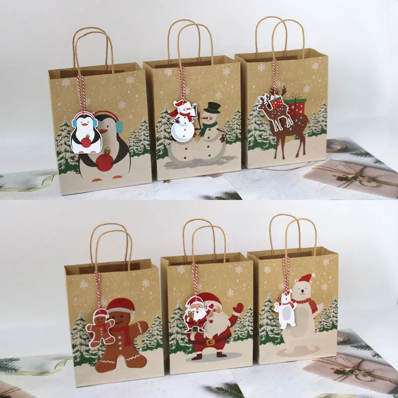 

24PCS Christmas Theme Kraft Pouch ForCandy Packing Xmas Bags Treat Kids Or Guests Decoration Xmas HolidayParty Supplies