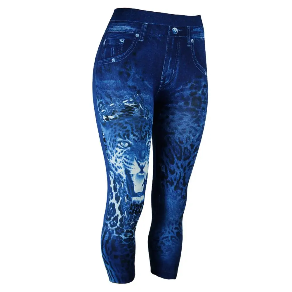 Женские летние штаны для йоги эластичные леггинсы из искусственной джинсовой