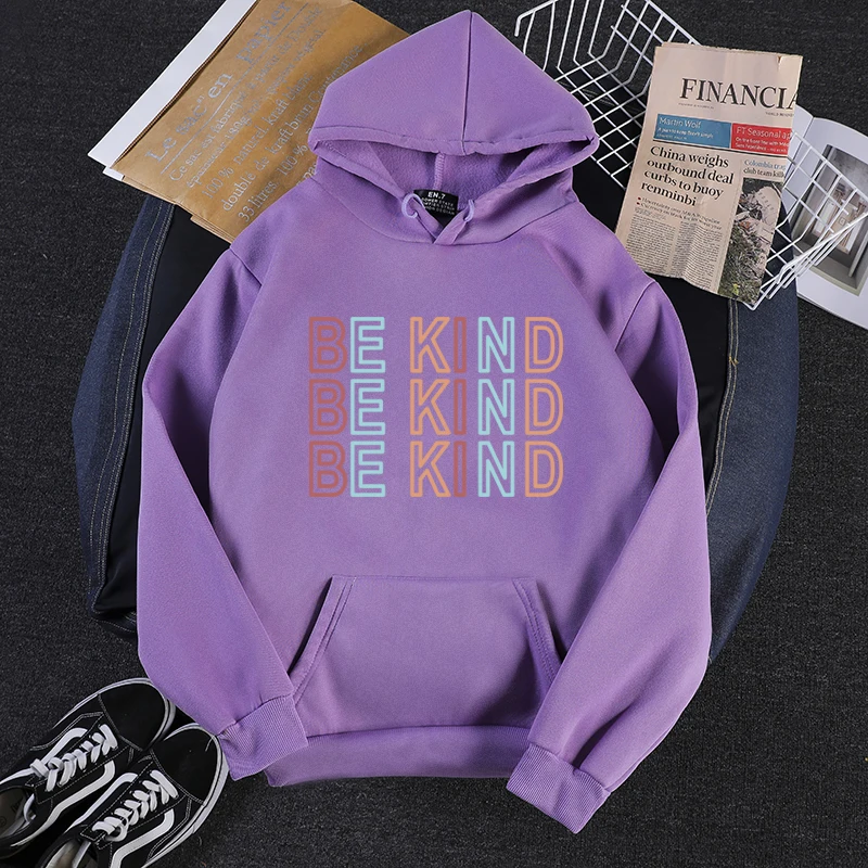 

Autumn And Winter Harajuku Style Casual Sweatshirt BE KIND Letter Print Pattern Japan Korean Loose Fleece Women Hoodies