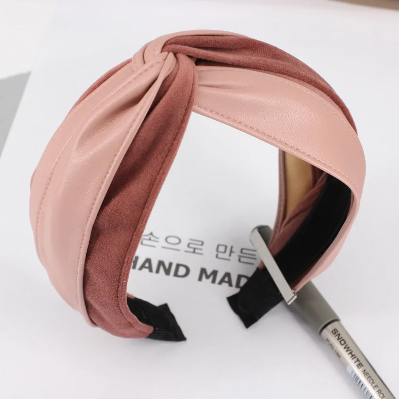 Ретро бархатные кожаные повязки для волос с узлом для женщин, пестрые повязки на голову, аксессуары для волос, повязка на голову с цветком и короной