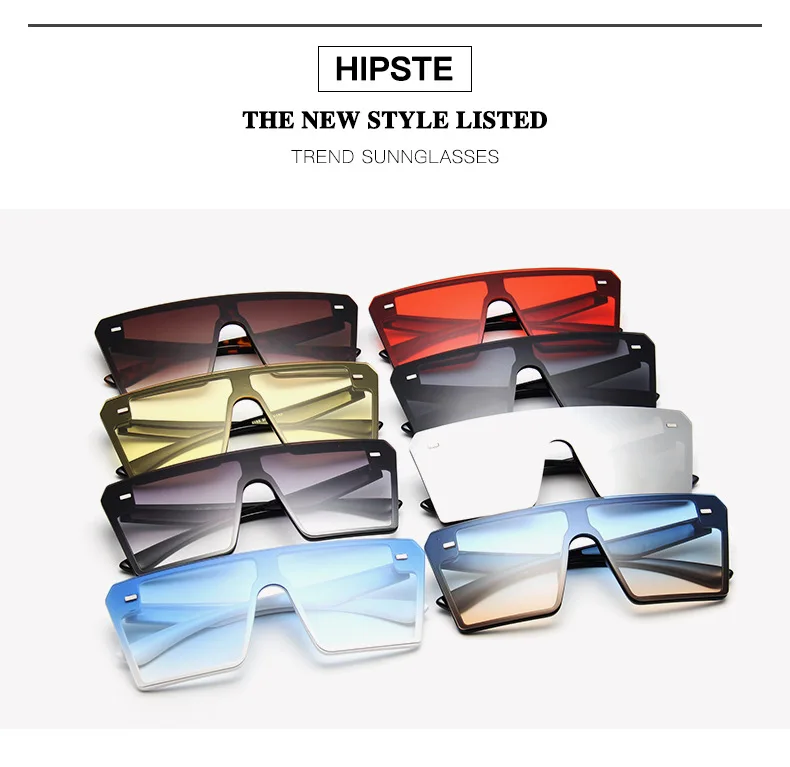 

Oversized Square Sunglasses Women Luxury Brand Fashion Flat Top Red Black Clear Lens One Piece Men Gafas Shade Mirror UV400