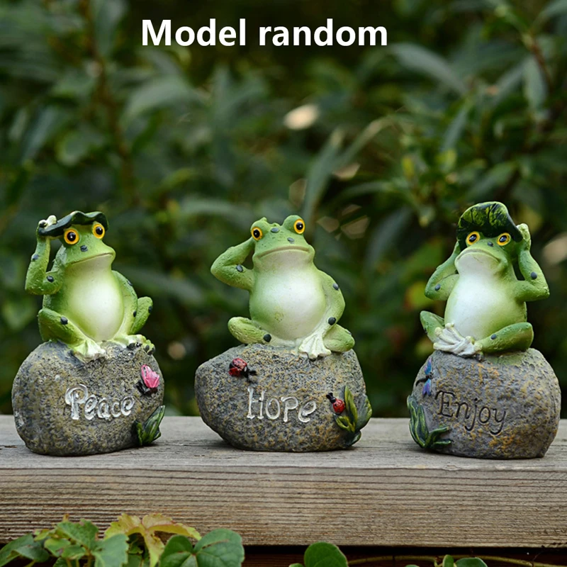 

1pcs Frogs Garden Statues Frogs Sitting On Stone Sculptures Garden Yard Frogs Landscaping Stone Ornaments Decoration Random Sent