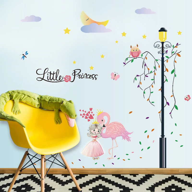 

Fun Flamingo moon Wall Decal Living Room Removable Mural For Kids Rooms Decoration Removable Decor Wall Decals