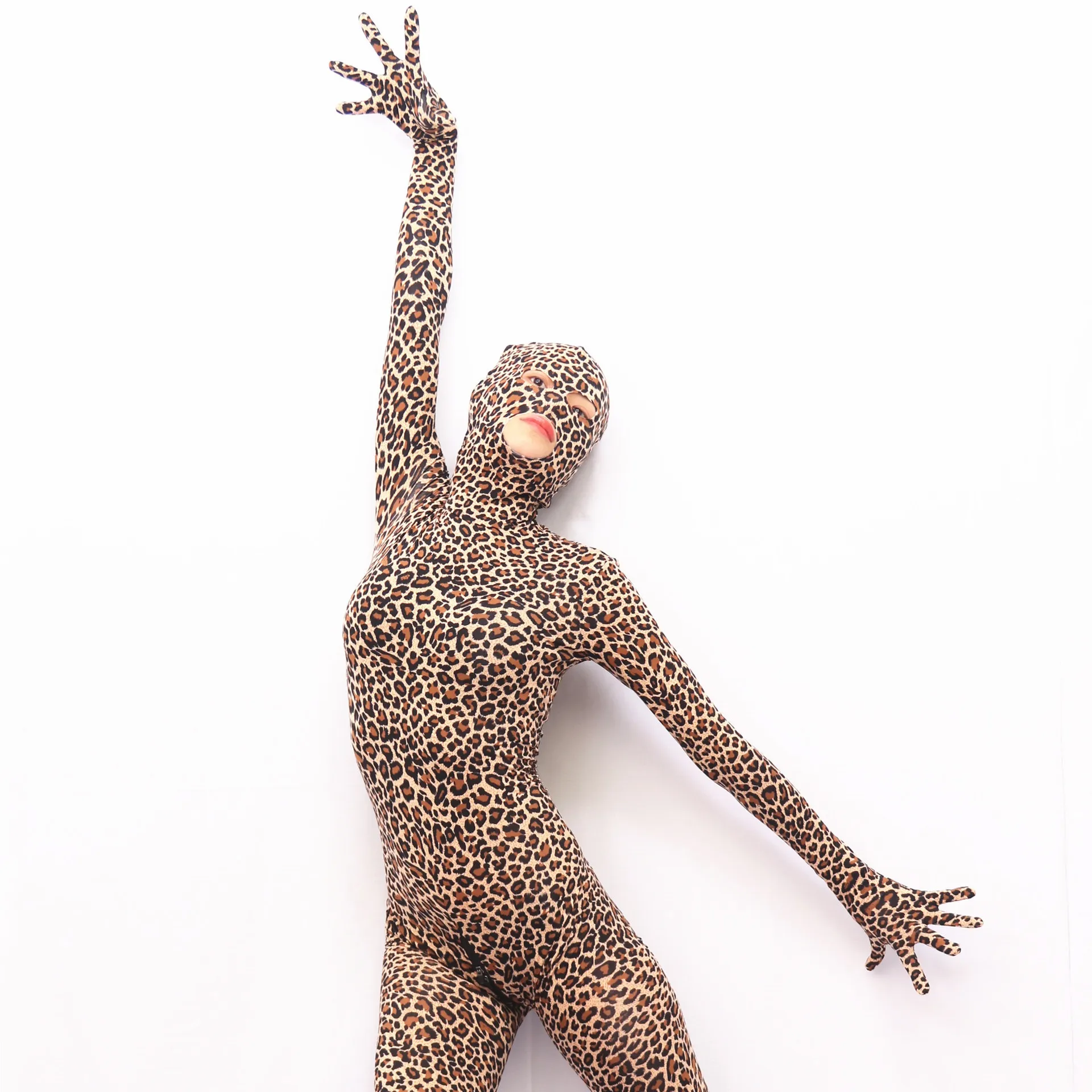 Leopard Print Shapewear Full Coat Appeal Clothing Cosplay One Piece Tight Zentai Zip Open Crotch Bodysuit Catsuit Stage Costumes images - 6