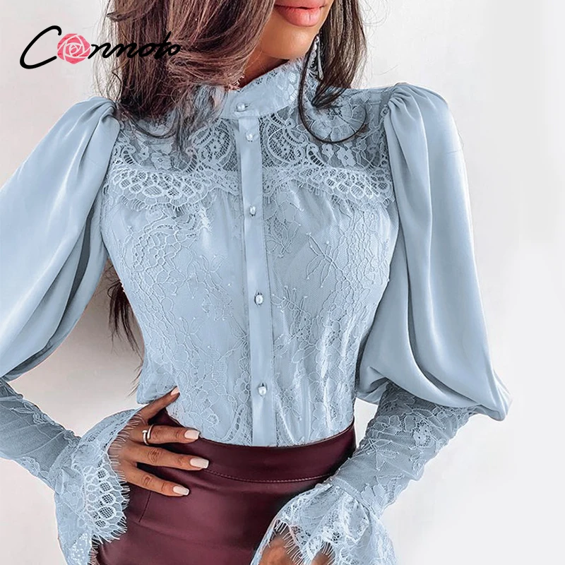 Conmoto Лоскутная кружевная Клубная пикантная женская блузка рубашка Повседневная