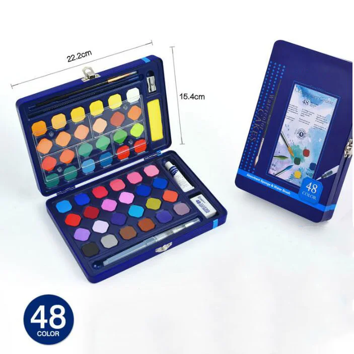 

12/18/24/36/48 Colors Gouache Pigment Macarons Solid Watercolor Set Painting Box With Fountain Brush Pen Pencile Art Supplies