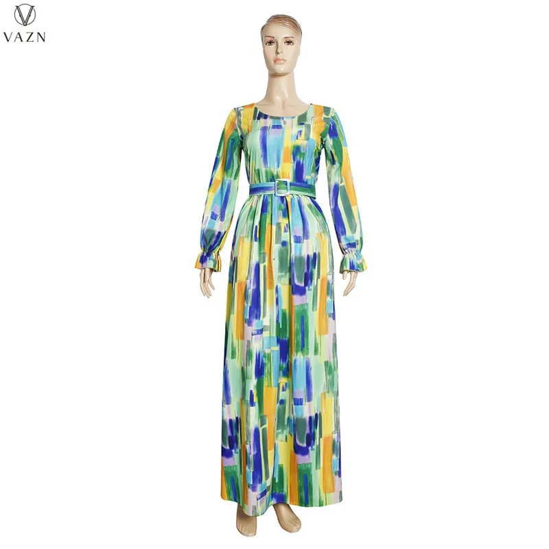 Женское шифоновое платье-макси с длинным рукавом свободного покроя