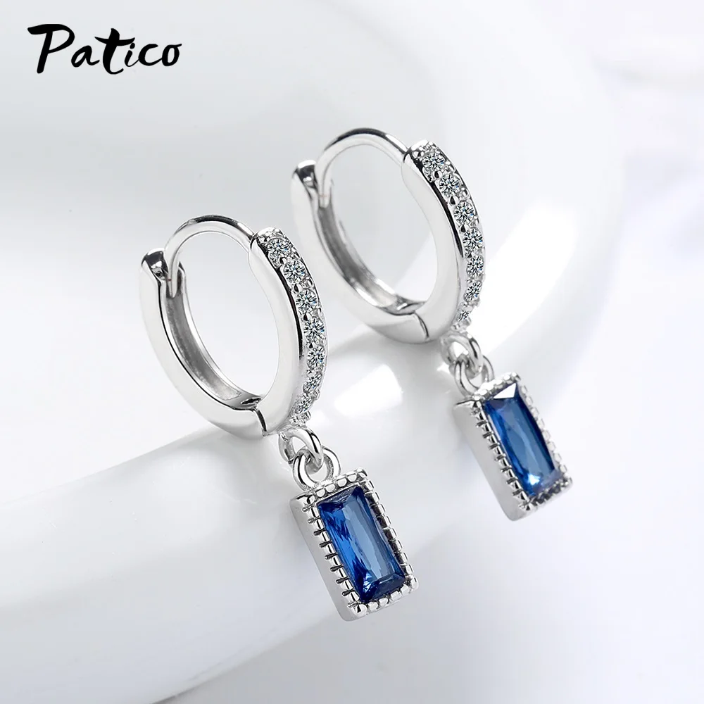 Женские серьги-гвоздики из серебра 925 пробы с синим цирконием |